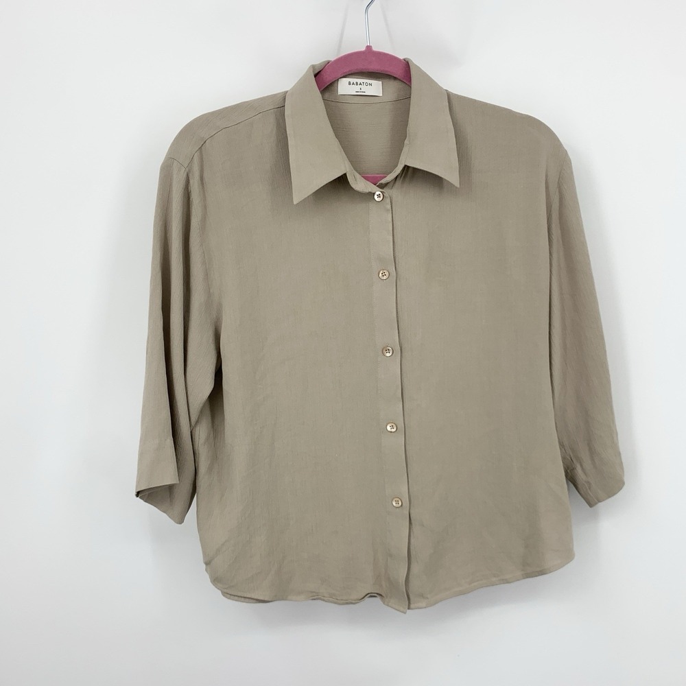 Babaton Aritzia Women Size Small Shirt Carrington Button Down Top Brown 3/4